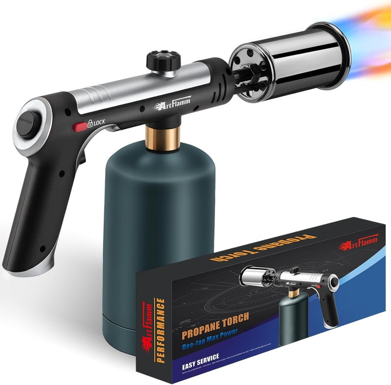 ARTFLAMM Powerful Propane Torch Gun, Flamethrower with Turbo Mode, Charcoal Torch Lighter with Safety Lock, Kitchen Blow Torch for Cooking, BBQ, Searing Steak, Grill(Tank Not Included) - Image 1